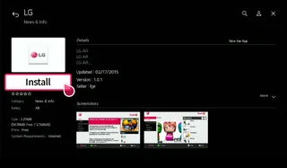 En applikationsfil i LG-butiken med knappen Installera markerad.