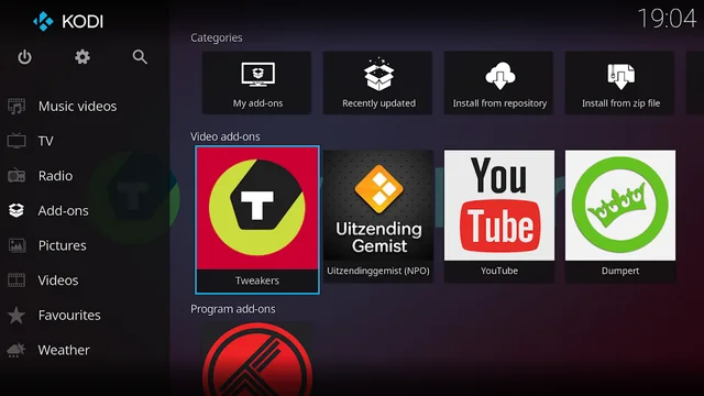 Tilläggsområde för Kodi med alternativet Installera från arkivet.