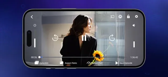 Smarters Player Lite uppspelningskontroller i bilden publicerad på App Store.